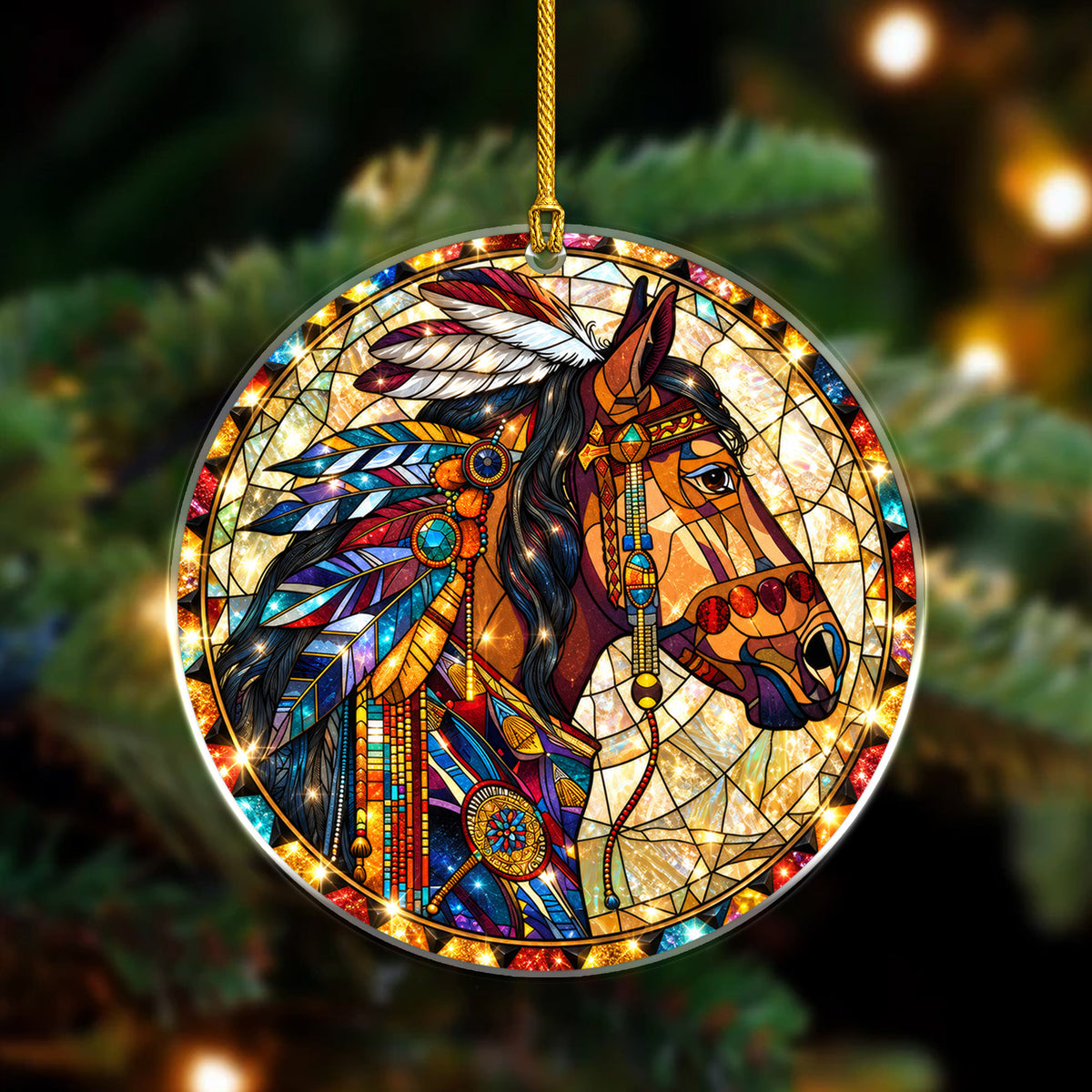 Native American Spirit Horse Stained Glass Acrylic Christmas Tree Decor
