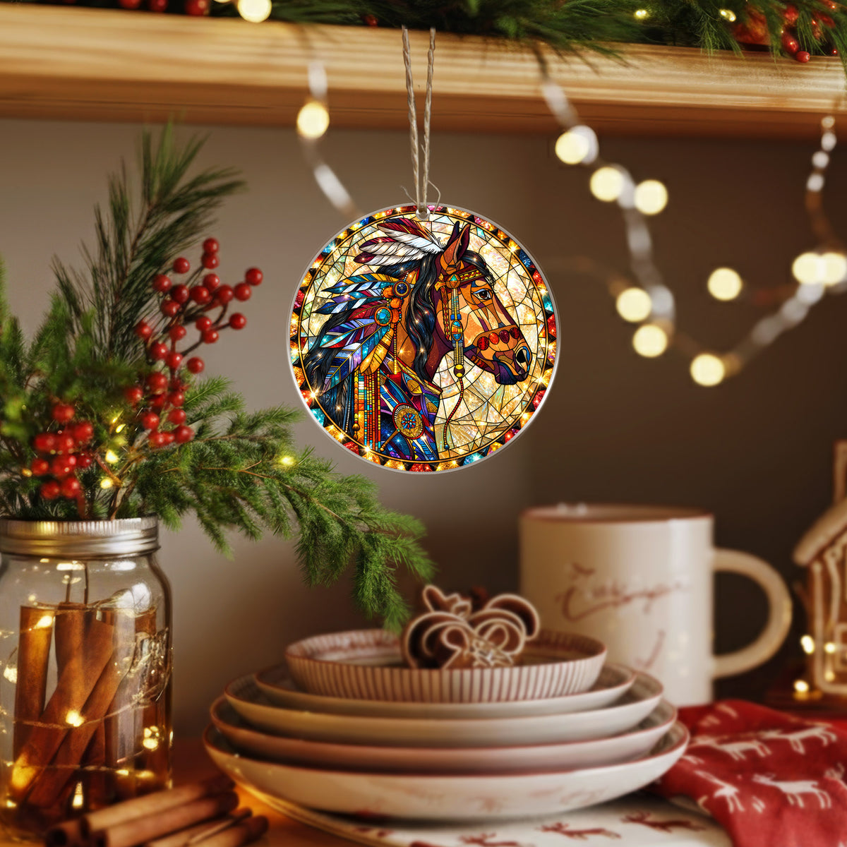 Native American Spirit Horse Stained Glass Acrylic Christmas Tree Decor