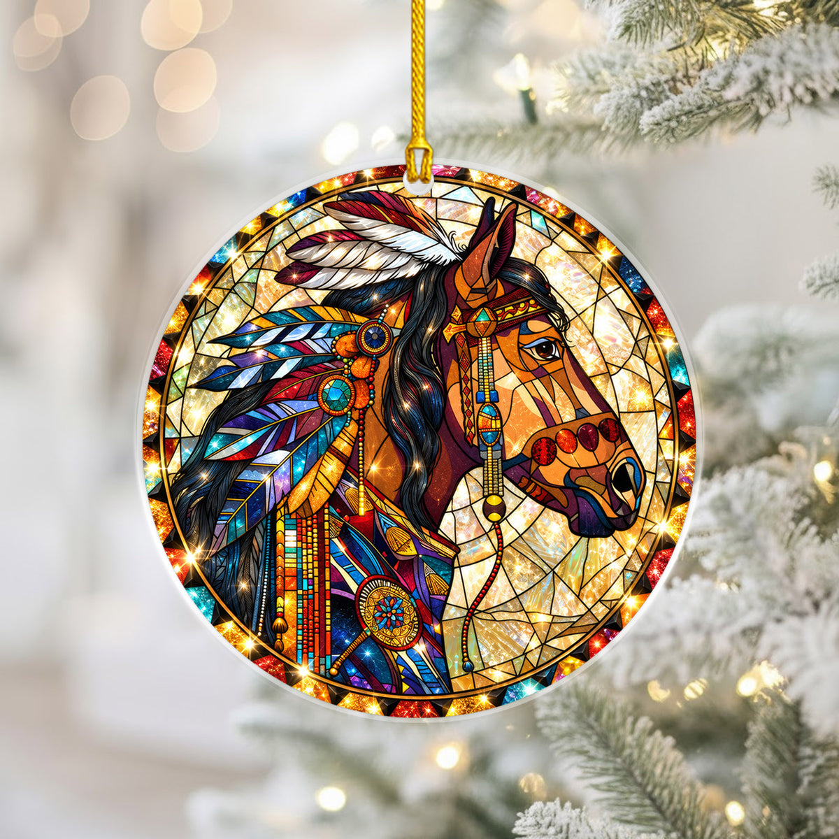 Native American Spirit Horse Stained Glass Acrylic Christmas Tree Decor