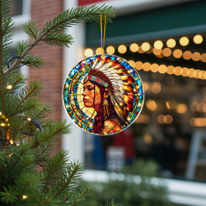 Native American Chief Woman Stained Glass Acrylic Christmas Tree Decor
