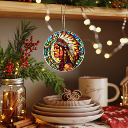 Native American Chief Woman Stained Glass Acrylic Christmas Tree Decor
