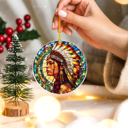 Native American Chief Woman Stained Glass Acrylic Christmas Tree Decor