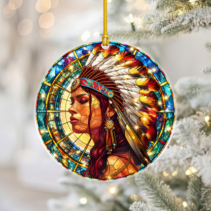 Native American Chief Woman Stained Glass Acrylic Christmas Tree Decor