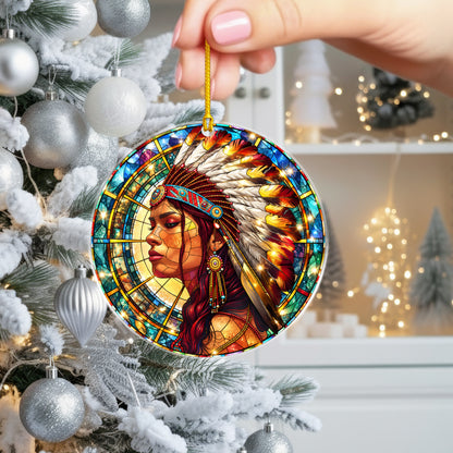 Native American Chief Woman Stained Glass Acrylic Christmas Tree Decor
