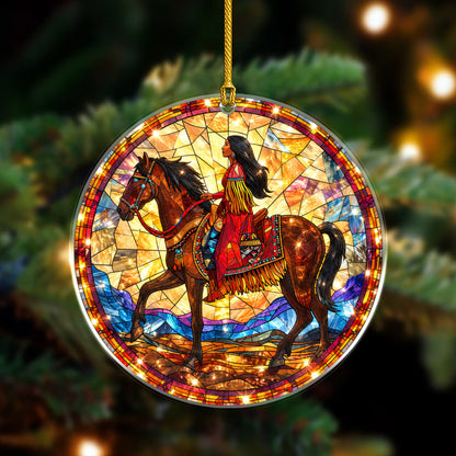 Native American Woman Horse Stained Glass Acrylic Christmas Tree Decor