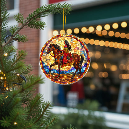 Native American Woman Horse Stained Glass Acrylic Christmas Tree Decor
