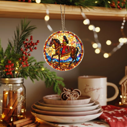 Native American Woman Horse Stained Glass Acrylic Christmas Tree Decor
