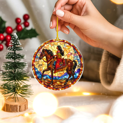 Native American Woman Horse Stained Glass Acrylic Christmas Tree Decor