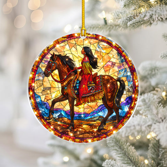 Native American Woman Horse Stained Glass Acrylic Christmas Tree Decor