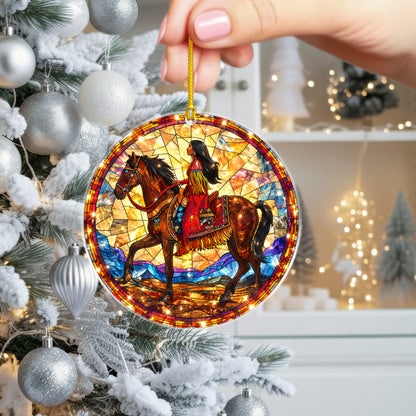Native American Woman Horse Stained Glass Acrylic Christmas Tree Decor