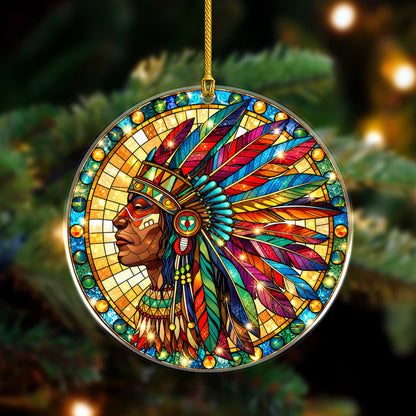 Native American Chief Stained Glass Acrylic Ornament Christmas Decor
