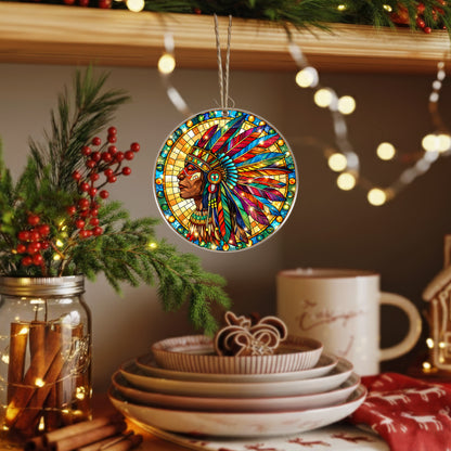 Native American Chief Stained Glass Acrylic Ornament Christmas Decor
