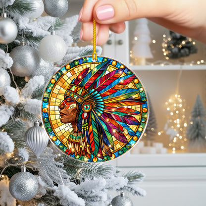 Native American Chief Stained Glass Acrylic Ornament Christmas Decor