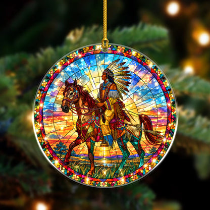 Native American Chief Horse Stained Glass Acrylic Ornament Christmas Decor