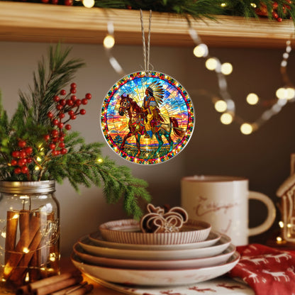 Native American Chief Horse Stained Glass Acrylic Ornament Christmas Decor