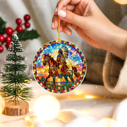 Native American Chief Horse Stained Glass Acrylic Ornament Christmas Decor