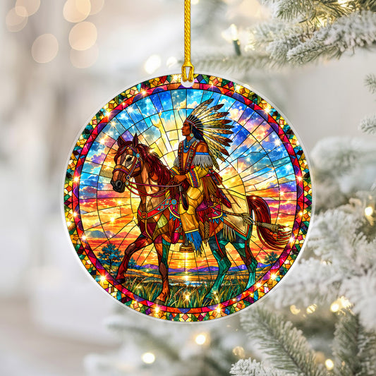 Native American Chief Horse Stained Glass Acrylic Ornament Christmas Decor