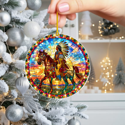 Native American Chief Horse Stained Glass Acrylic Ornament Christmas Decor