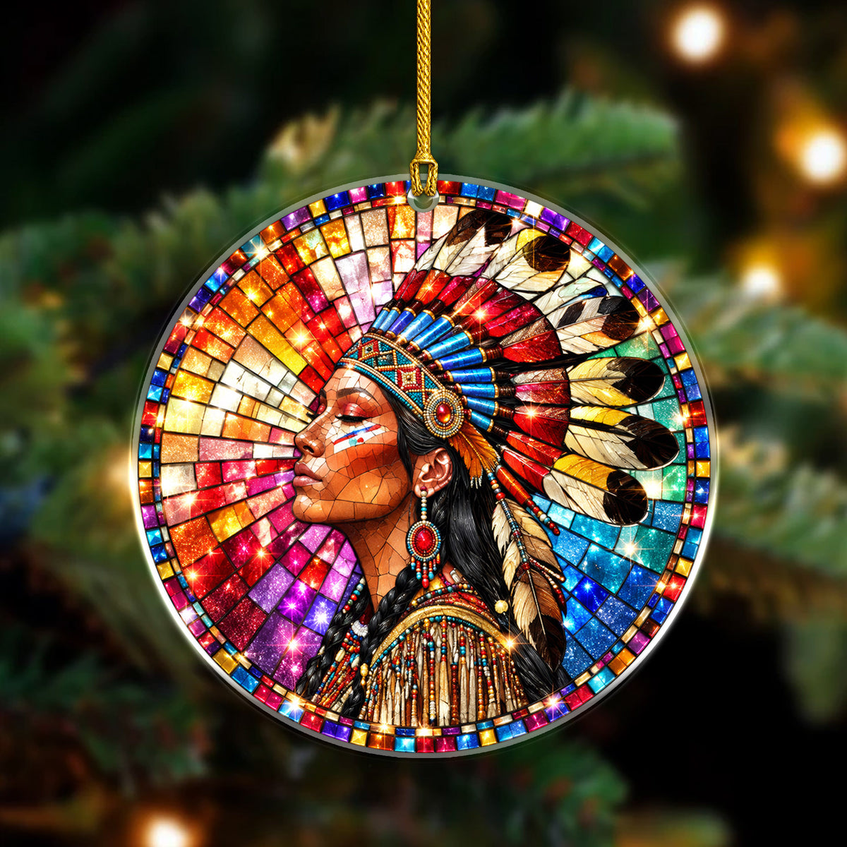 Native American Woman Stained Glass Acrylic Ornament