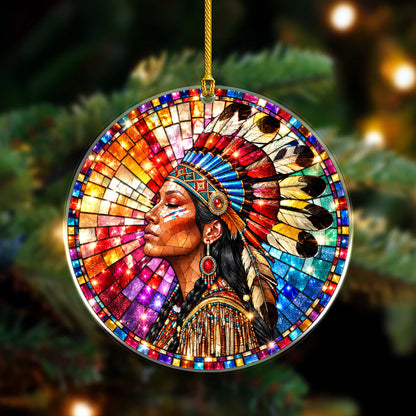 Native American Woman Stained Glass Acrylic Ornament