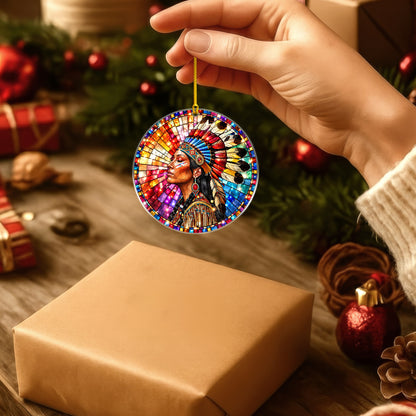 Native American Woman Stained Glass Acrylic Ornament