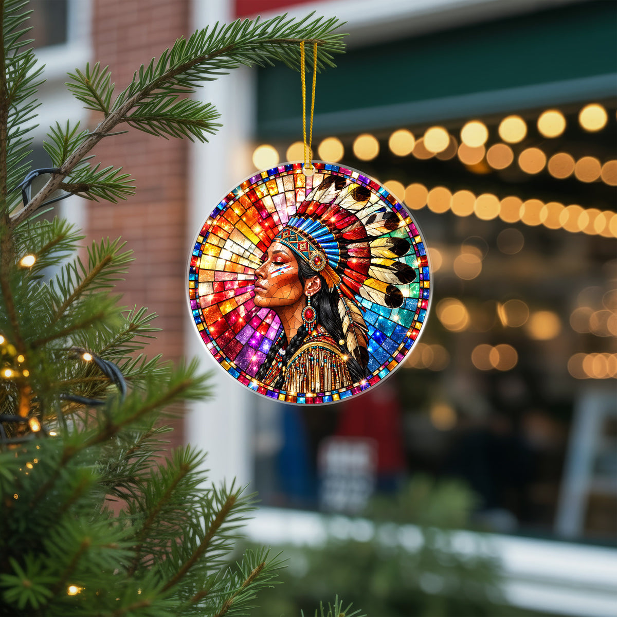 Native American Woman Stained Glass Acrylic Ornament