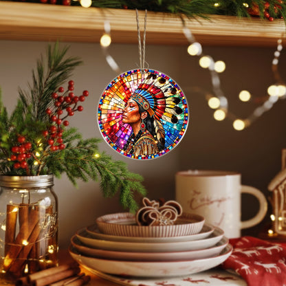Native American Woman Stained Glass Acrylic Ornament