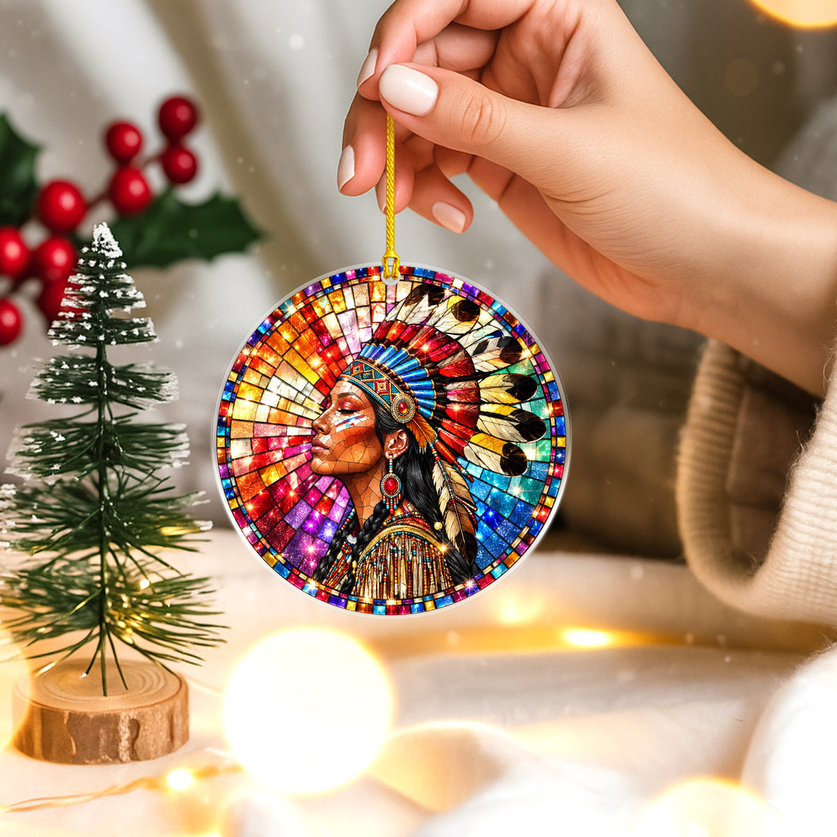 Native American Woman Stained Glass Acrylic Ornament