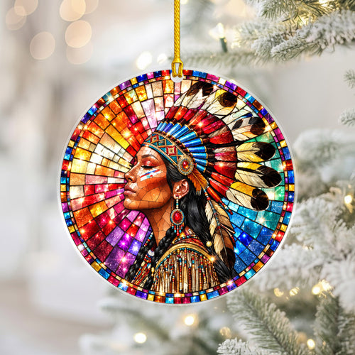 Native American Woman Stained Glass Acrylic Ornament
