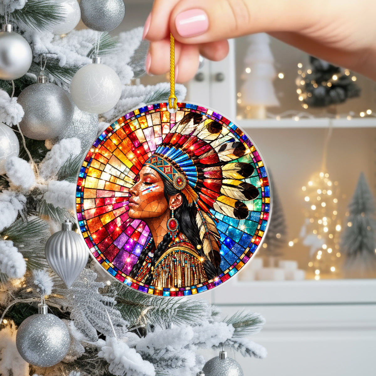 Native American Woman Stained Glass Acrylic Ornament