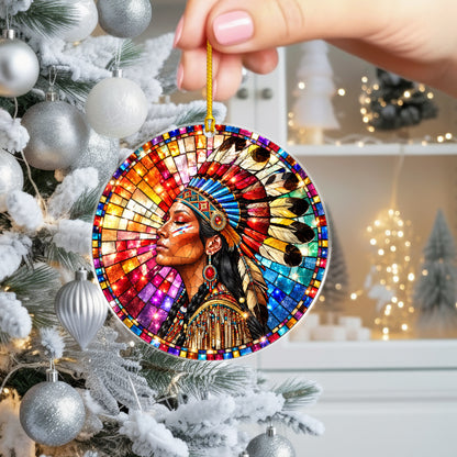 Native American Woman Stained Glass Acrylic Ornament