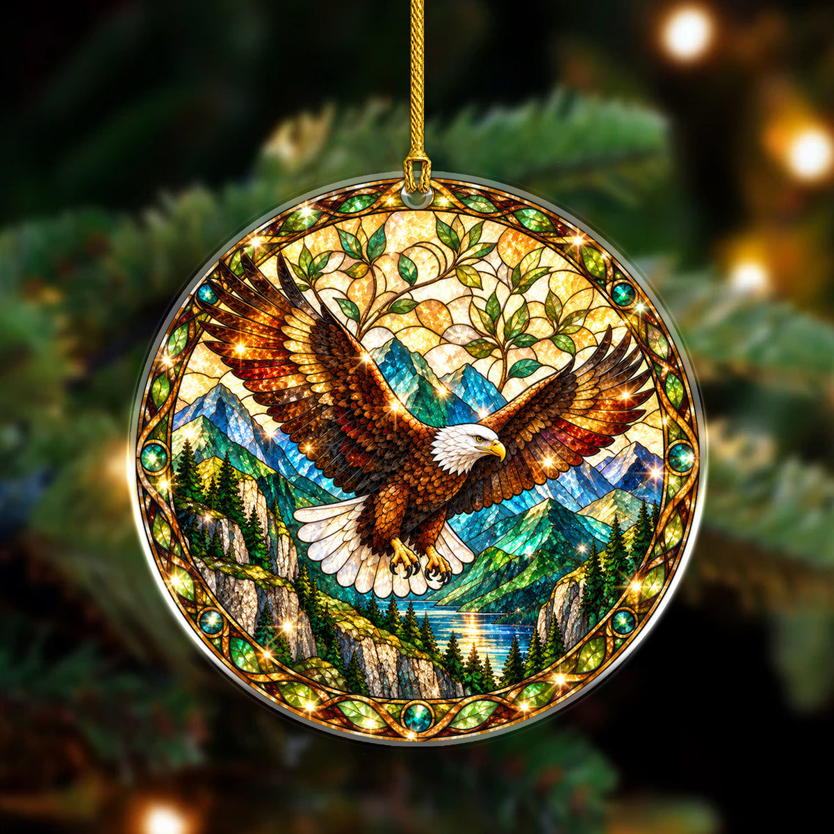Bald Eagle Acrylic Ornament, Stained Glass Christmas Decor