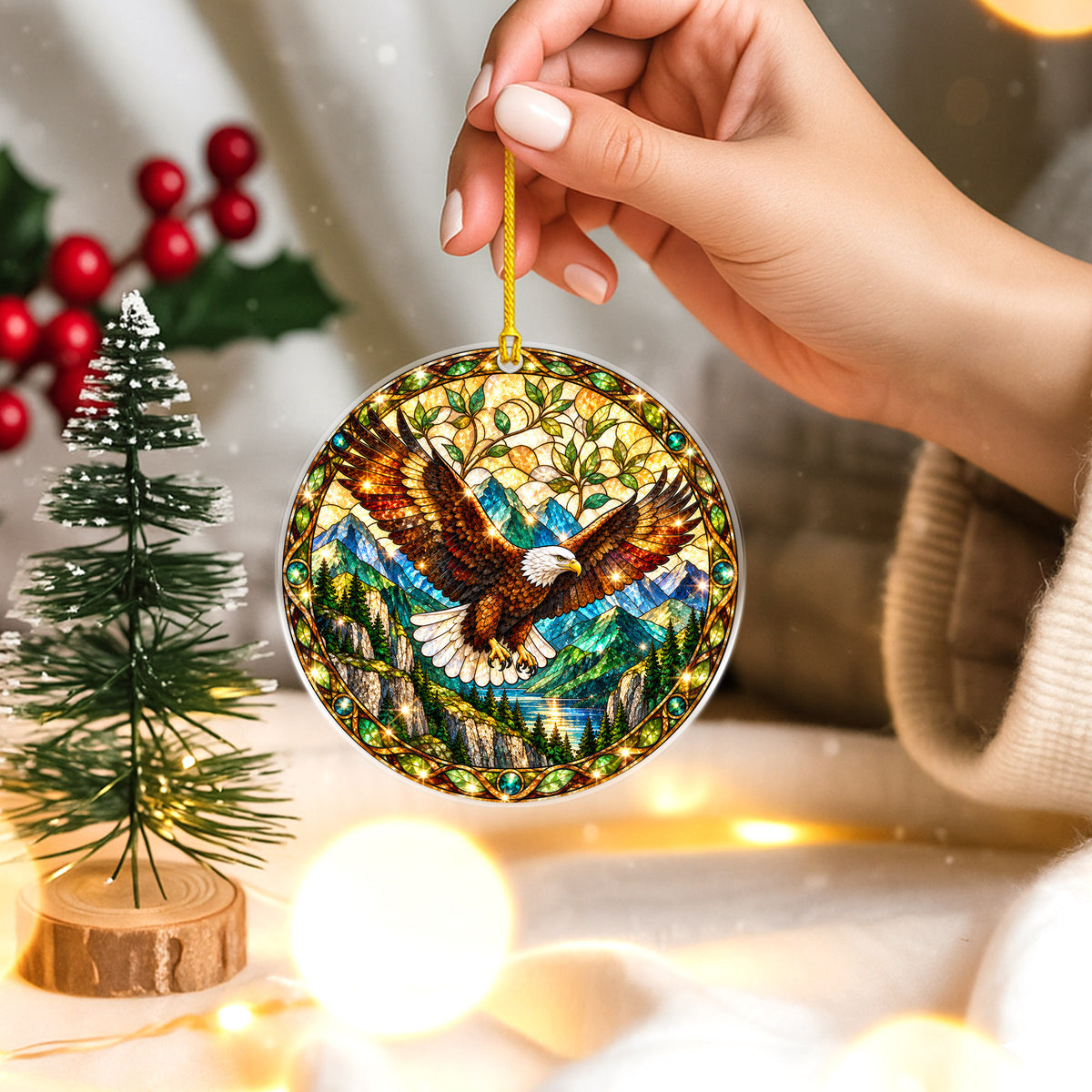 Bald Eagle Acrylic Ornament, Stained Glass Christmas Decor