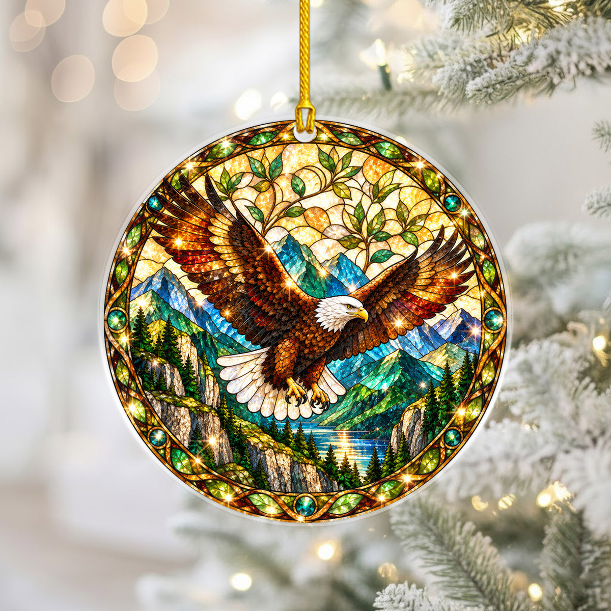 Bald Eagle Acrylic Ornament, Stained Glass Christmas Decor