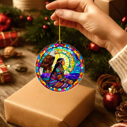 Native American Woman & Eagle Stained Glass Acrylic Ornament