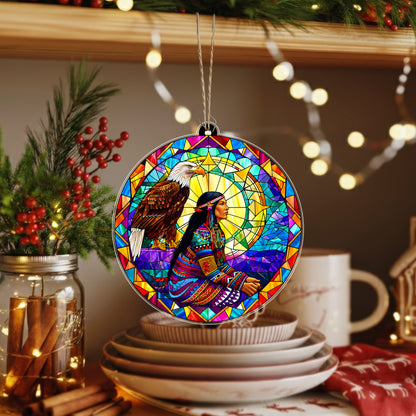 Native American Woman & Eagle Stained Glass Acrylic Ornament