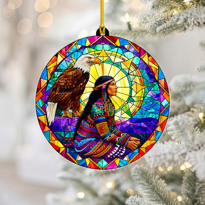 Native American Woman & Eagle Stained Glass Acrylic Ornament
