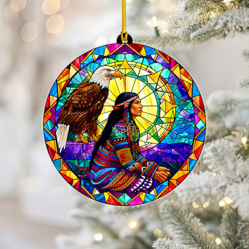 Native American Woman & Eagle Stained Glass Acrylic Ornament