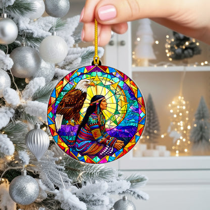 Native American Woman & Eagle Stained Glass Acrylic Ornament