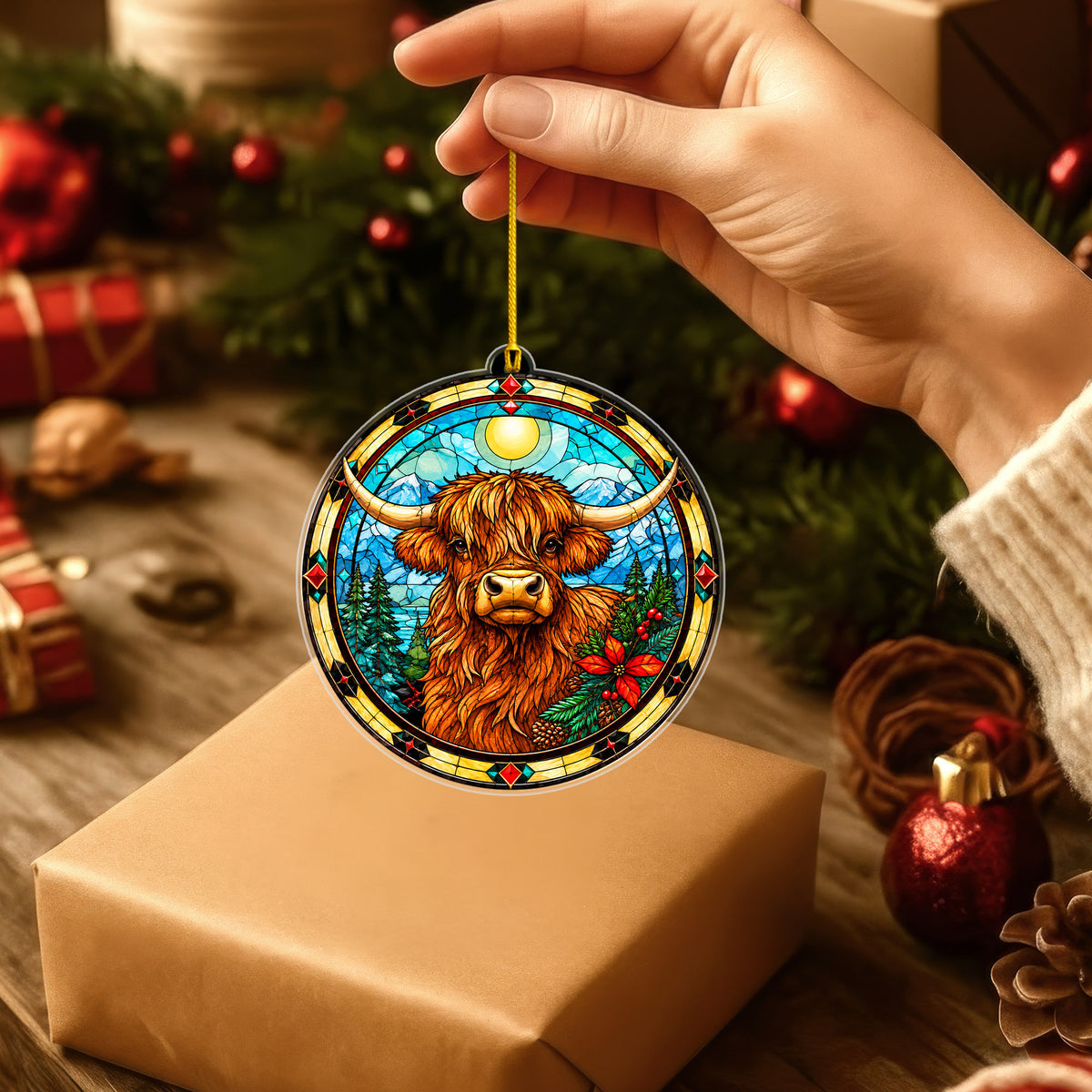 Native American Buffalo Stained Glass Acrylic Ornament