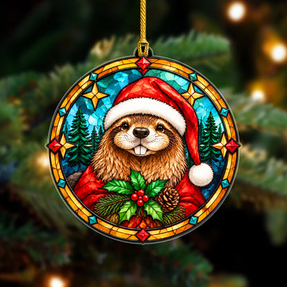 Native American Beaver Stained Glass Acrylic Christmas Ornament