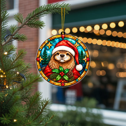 Native American Beaver Stained Glass Acrylic Christmas Ornament