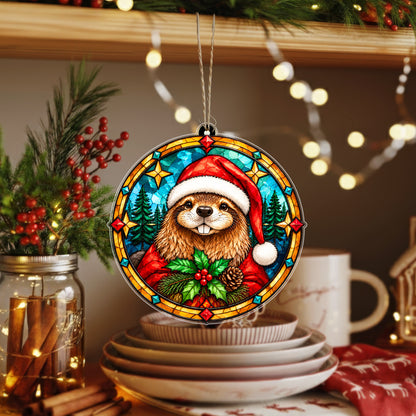 Native American Beaver Stained Glass Acrylic Christmas Ornament