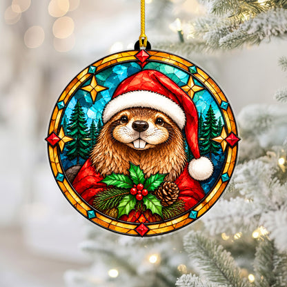Native American Beaver Stained Glass Acrylic Christmas Ornament