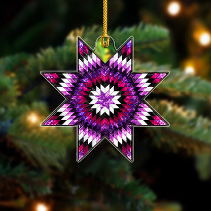 Purple Native American Star Quilt Acrylic Christmas Ornament