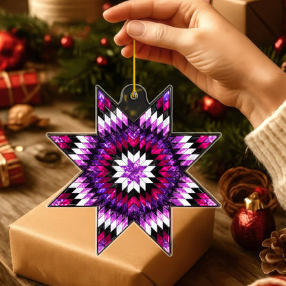 Purple Native American Star Quilt Acrylic Christmas Ornament