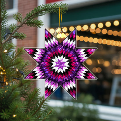 Purple Native American Star Quilt Acrylic Christmas Ornament