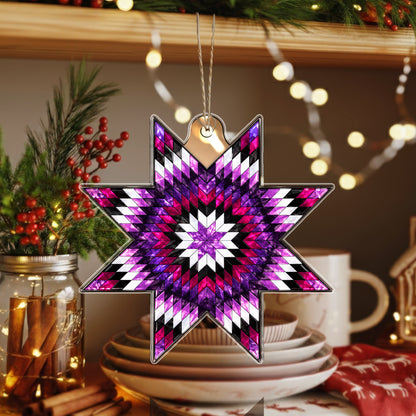 Purple Native American Star Quilt Acrylic Christmas Ornament