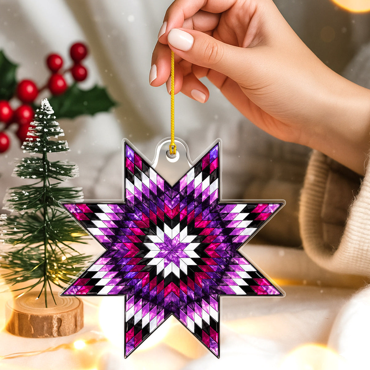 Purple Native American Star Quilt Acrylic Christmas Ornament