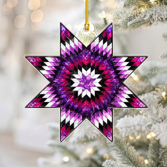 Purple Native American Star Quilt Acrylic Christmas Ornament